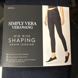 Women Simply Vera Vera Wang Mid-Rise Shaping Denim Leggings - Small - Dark Wash
